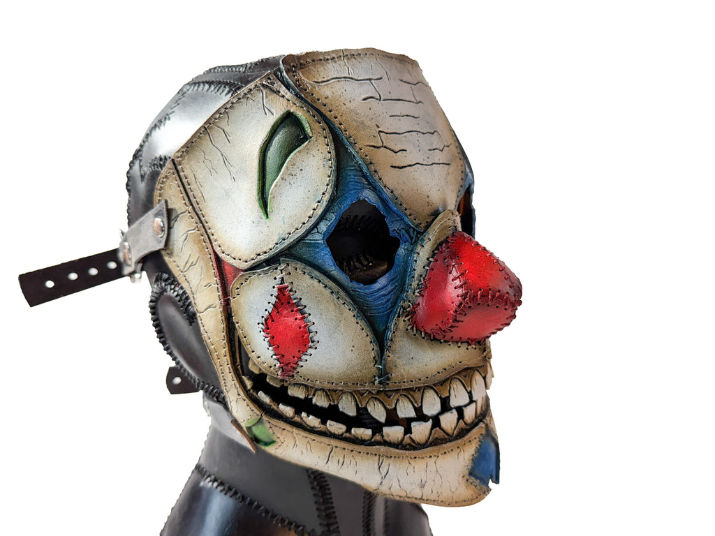Genuine Leather Mask - Toy Clown - Thick Straps w Velcro Included - Wide Mouth Edition Rockwell Masks