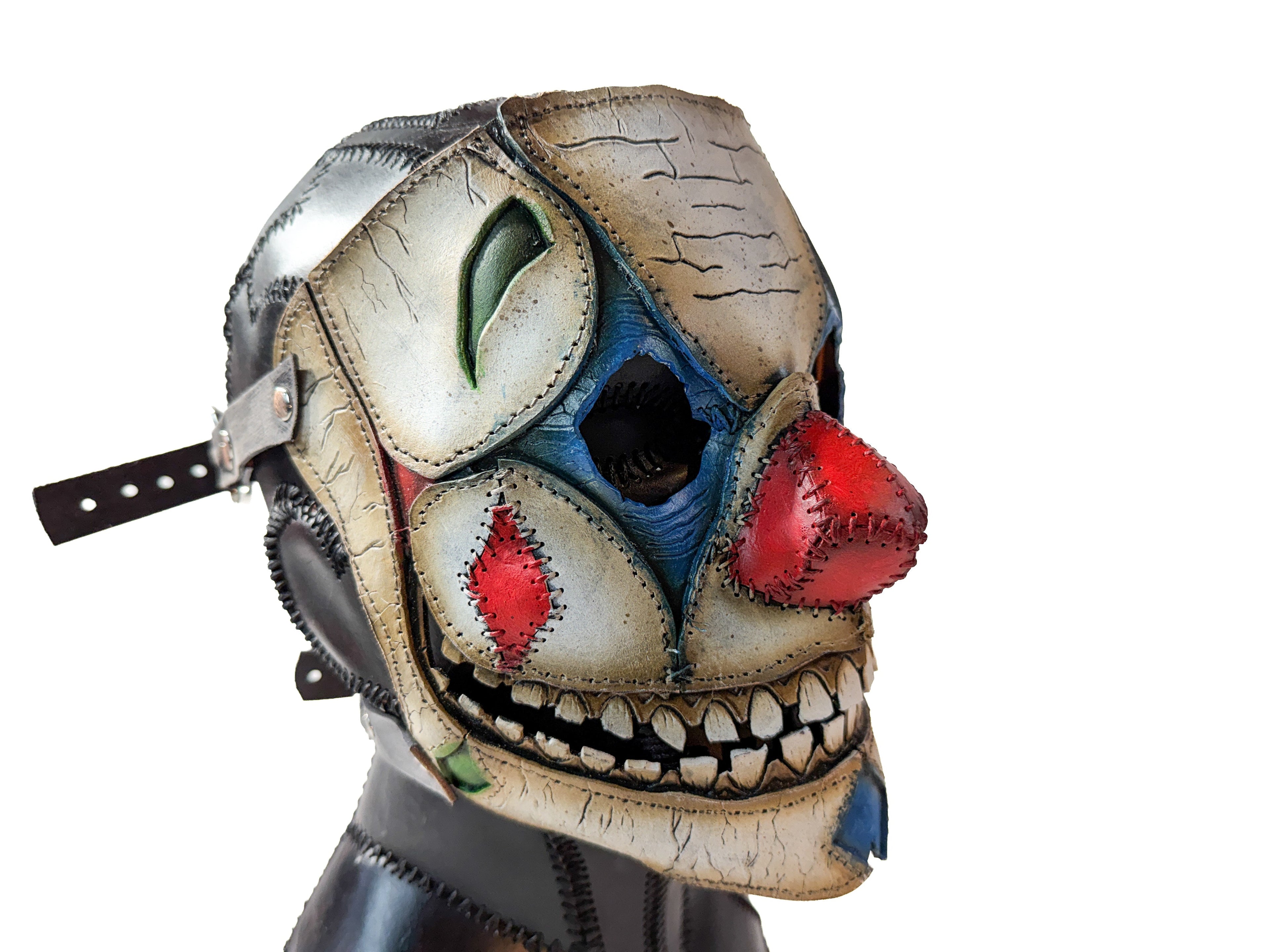 Genuine Leather Mask - Toy Clown - Thick Straps w Velcro Included - Wide Mouth Edition Rockwell Masks