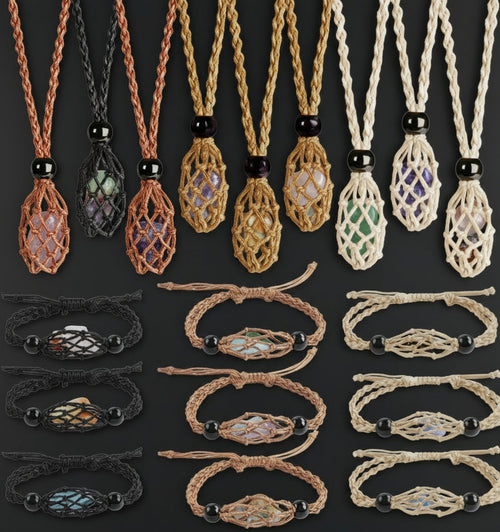 Pure Tumbled Stone Basket Necklace and Bracelet Set The Vibez Shop