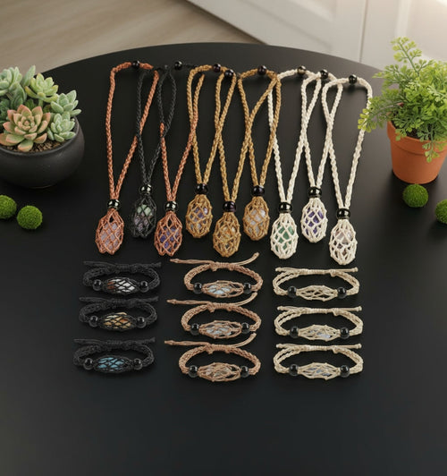 Pure Tumbled Stone Basket Necklace and Bracelet Set The Vibez Shop