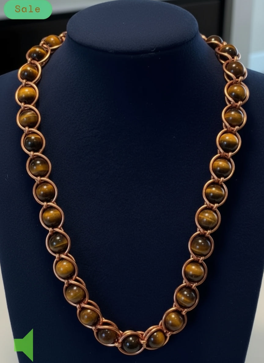 Chunky Wire Wrapped Tigers Eye Beaded Copper Necklace The Vibez Shop