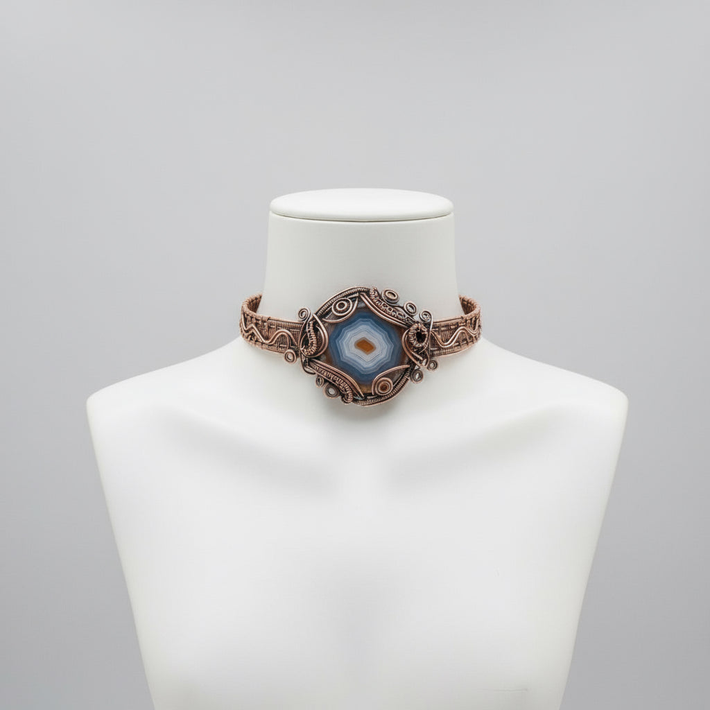Wire Wrapped Blue Agate Goddess Choker The Vibez Shop