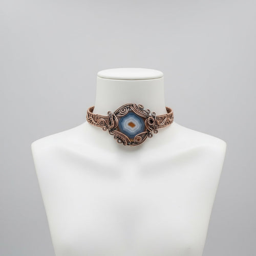 Wire Wrapped Blue Agate Goddess Choker The Vibez Shop