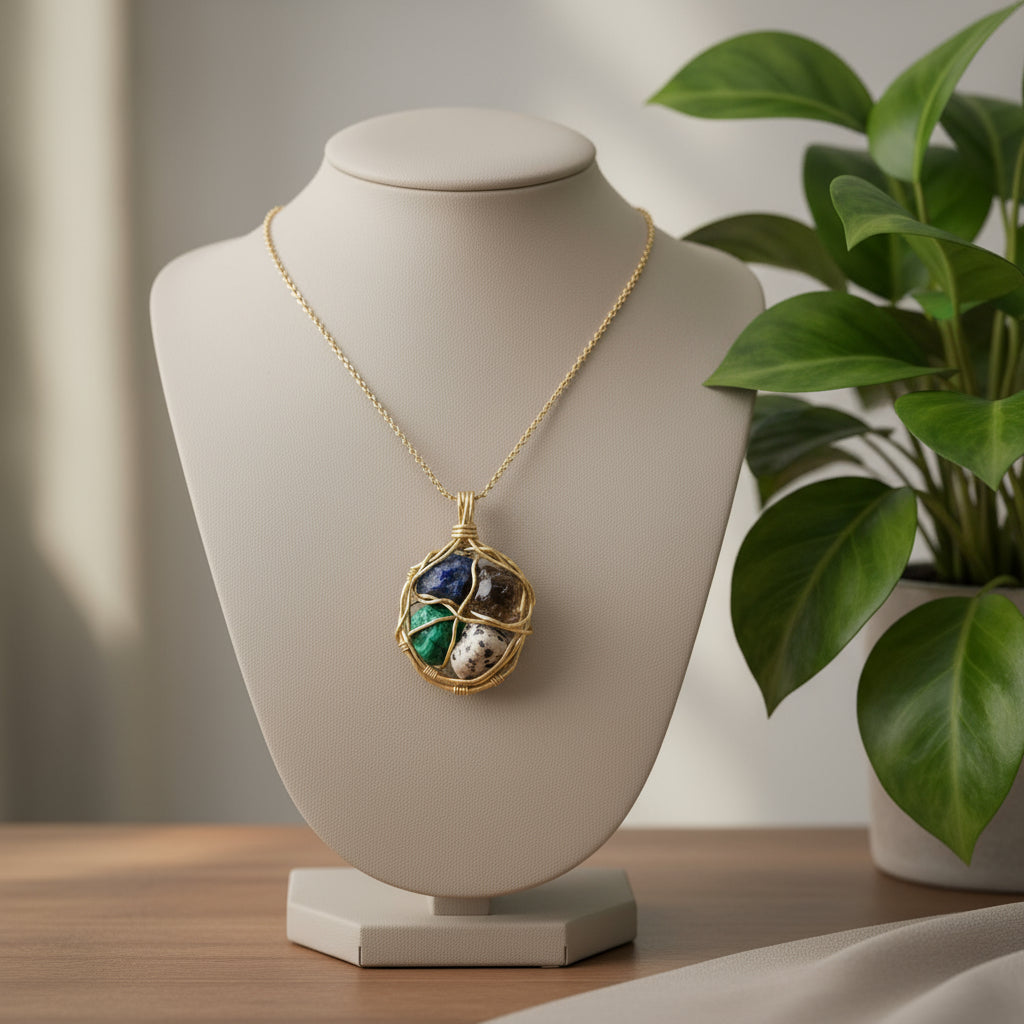 Mixed stone, non-tarnish and gold wire wrapped medicine necklace The Vibez Shop