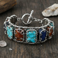 Silver Wire Wrapped Turquoise Red Jasper And Lapis Lazuli Trio Bracelet The Vibez Shop