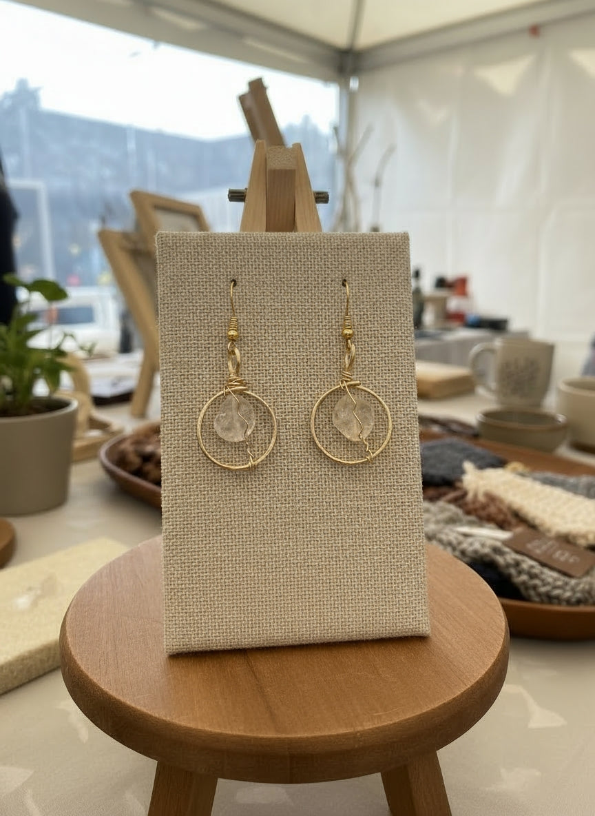 Wire wrapped gold non tarnishing small Crystal Earrings The Vibez Shop