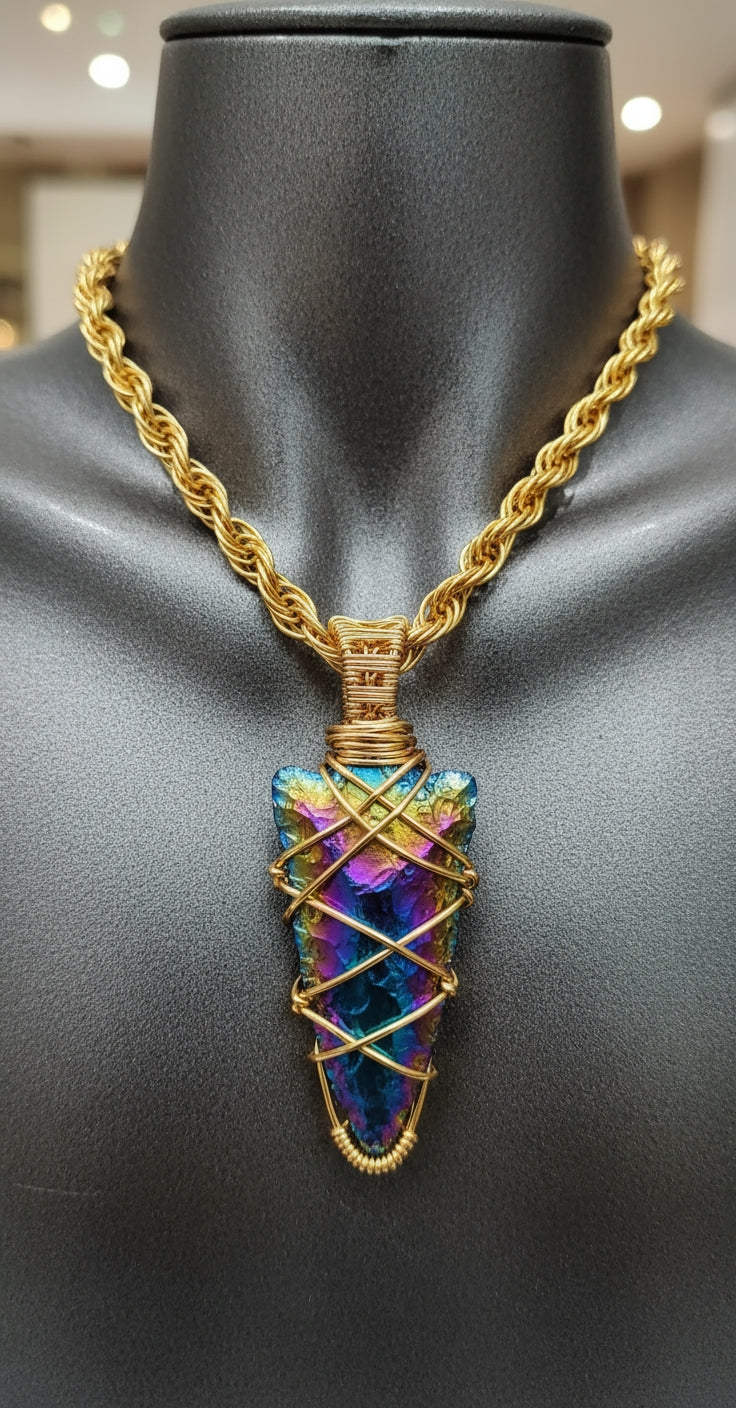 Chunky non Tarnishing Gold Plated Wire Wrapped Titanium Arrowhead Necklace The Vibez Shop