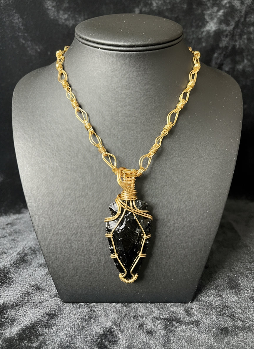Custom Wire Wrapped Black Obsidian Arrowhead Necklace The Vibez Shop