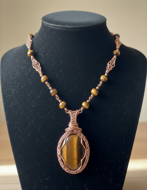 Wire Wrapped Copper Tigers Eye Mens Amulet The Vibez Shop
