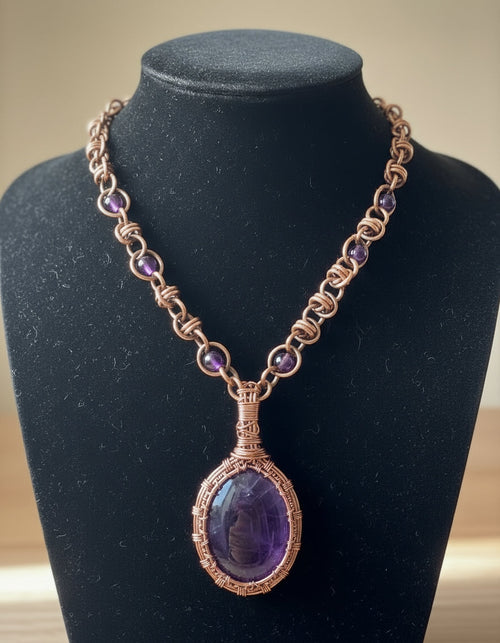 Wire Wrapped Copper amethyst Mens Amulet The Vibez Shop