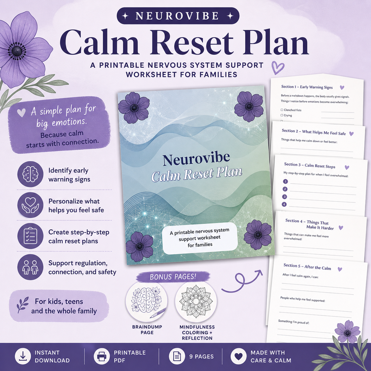 🌿 NeuroVibe Calm Reset Plan|
A Gentle Nervous System Support Worksheet for Families NeuroVibe Shop