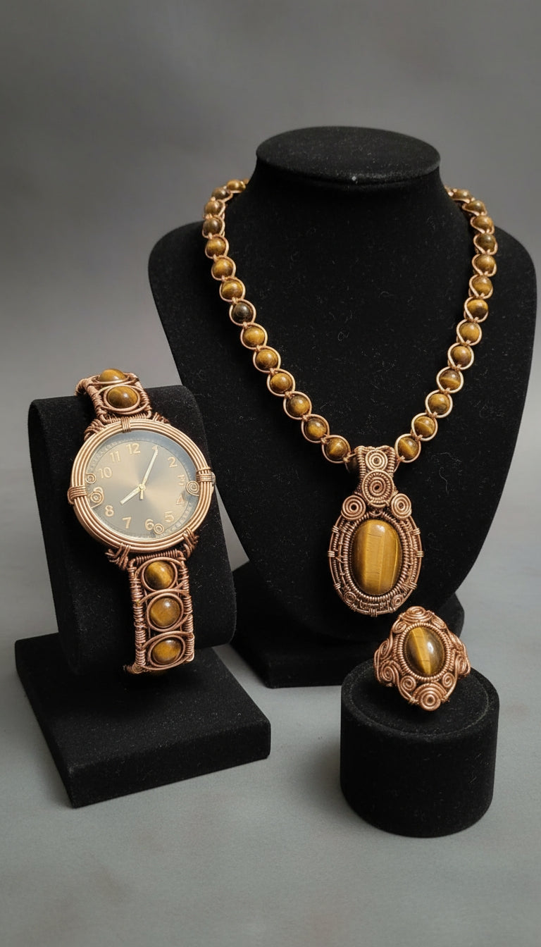 Wire Wrapped Tigers Eye Set #3 The Vibez Shop