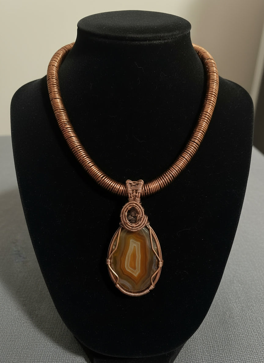 Wire Wrapped Brown Agate Necklace The Vibez Shop