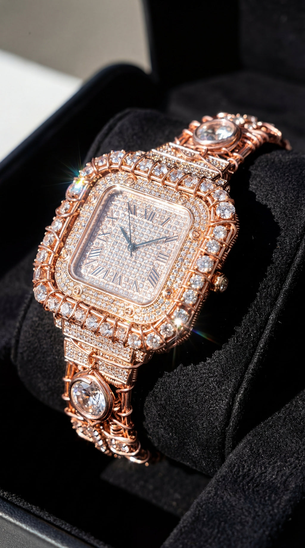 Call 505- 347-6539 to place a order on this piece:             Custom Wire Wrapped pure copper and rose gold moissanite diamond watch￼ The Vibez Shop