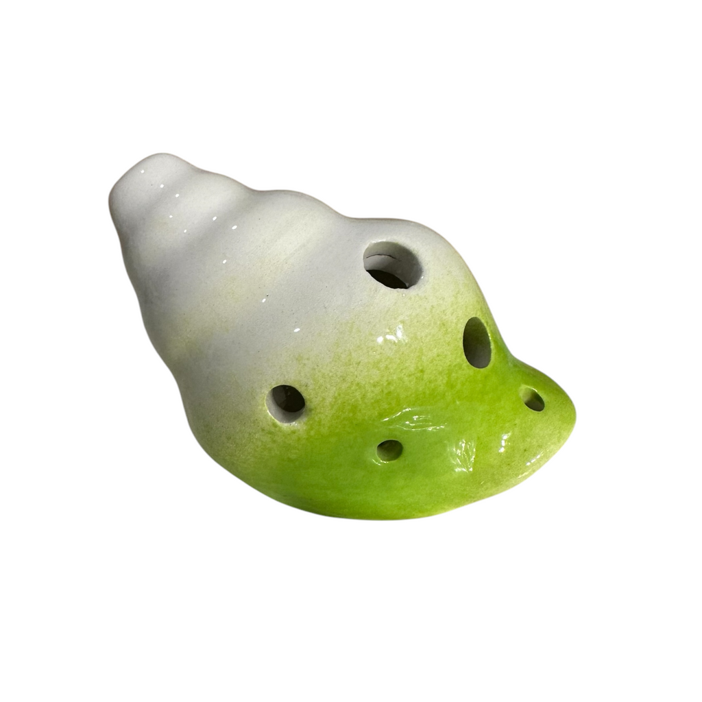 Handcrafted Lime Green Seashell Ceramic Ocarina – Musical Instrument Music Frog Co