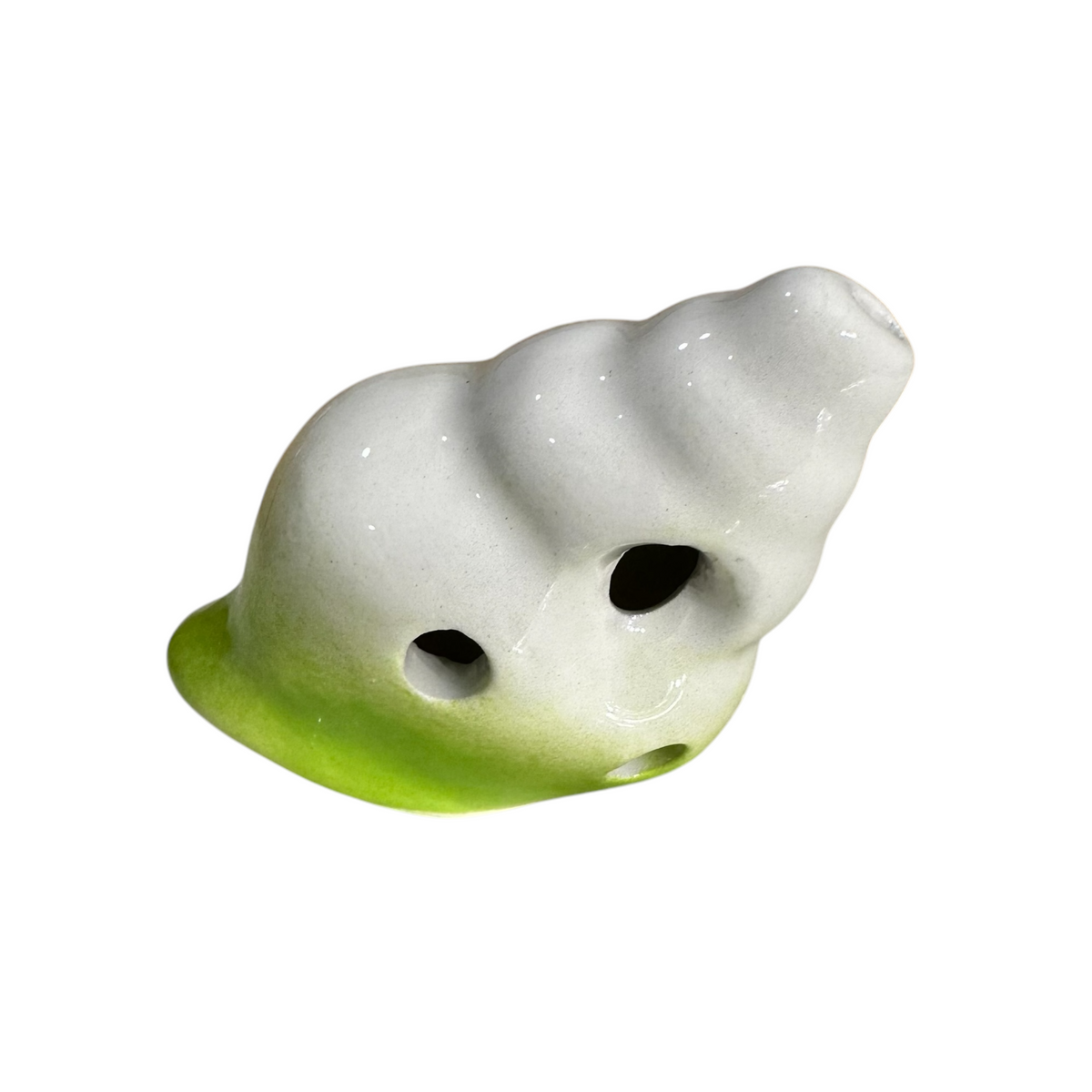 Handcrafted Lime Green Seashell Ceramic Ocarina – Musical Instrument Music Frog Co