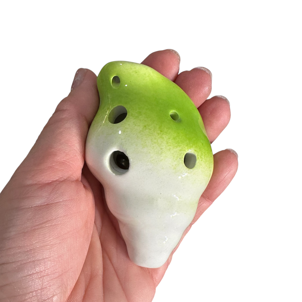 Handcrafted Lime Green Seashell Ceramic Ocarina – Musical Instrument Music Frog Co