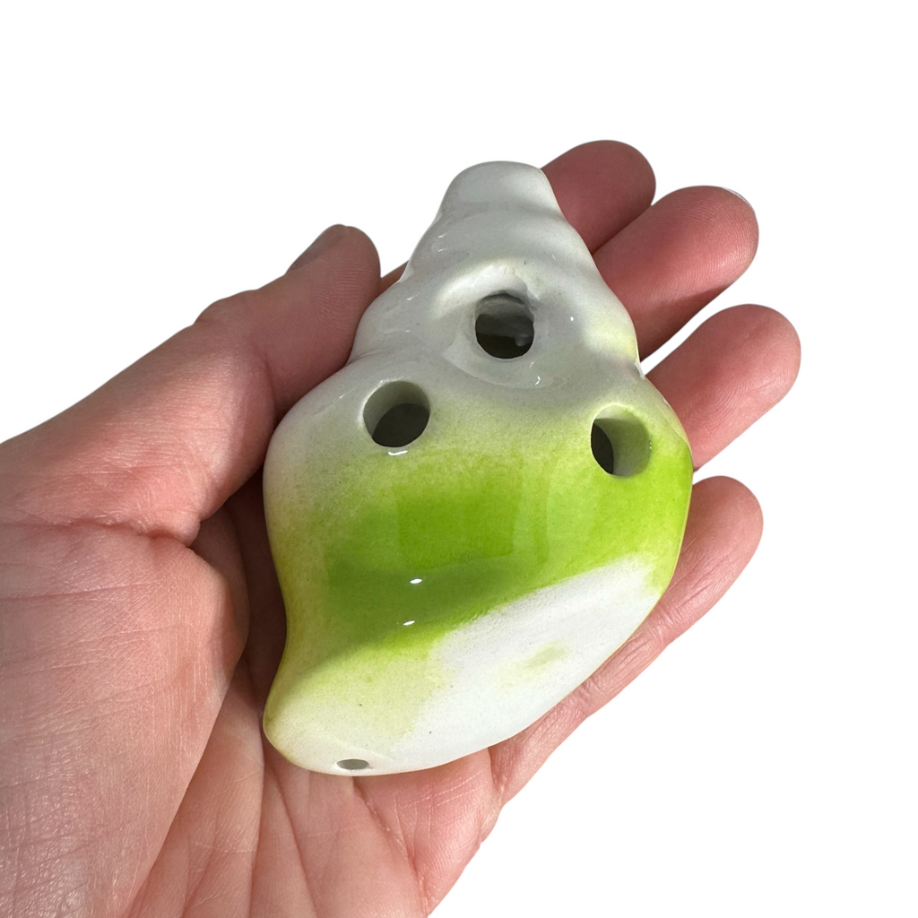 Handcrafted Lime Green Seashell Ceramic Ocarina – Musical Instrument Music Frog Co