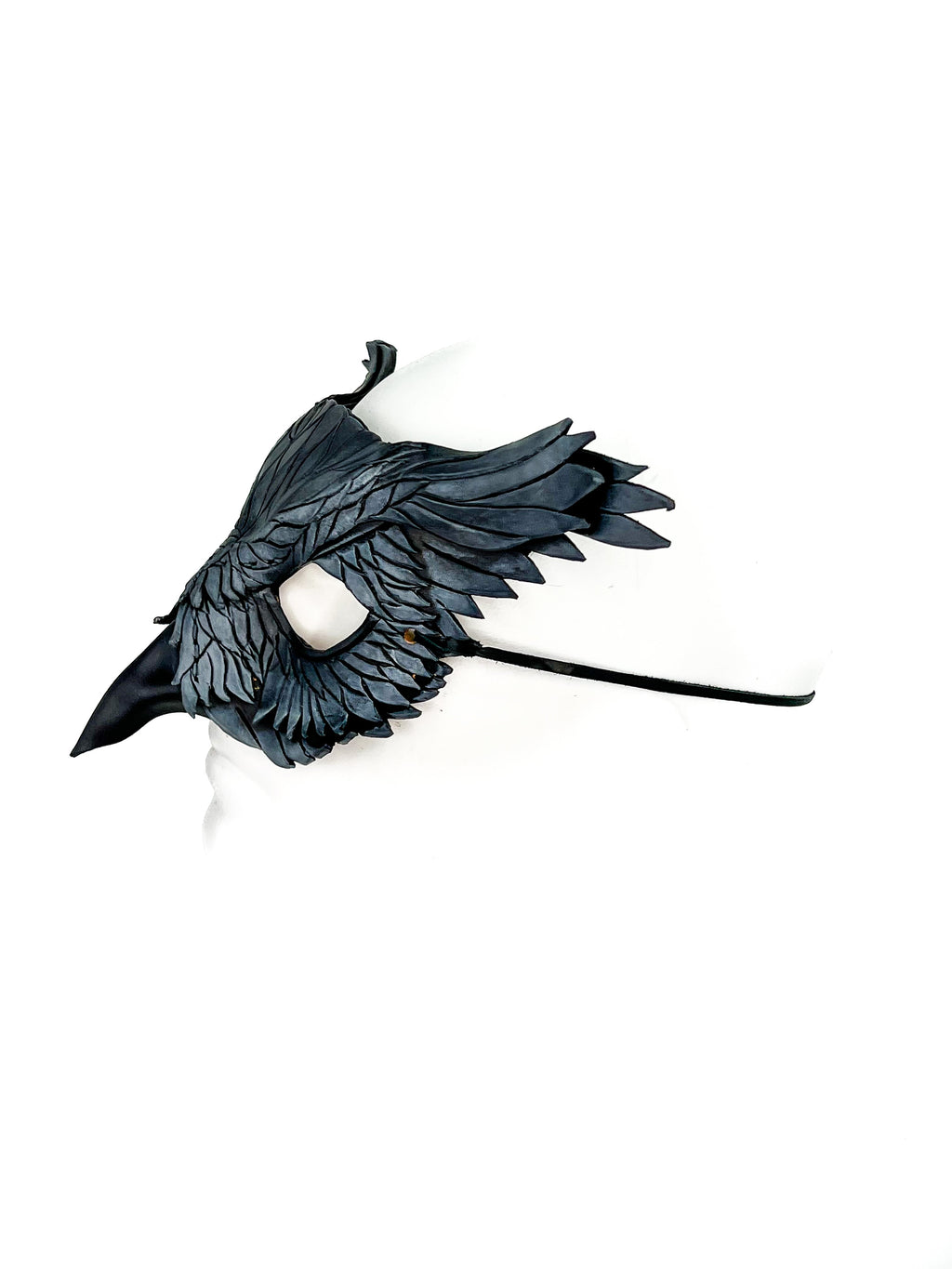 Layered Horned Owl Handmade Genuine Leather Mask in Grey Rockwell Masks