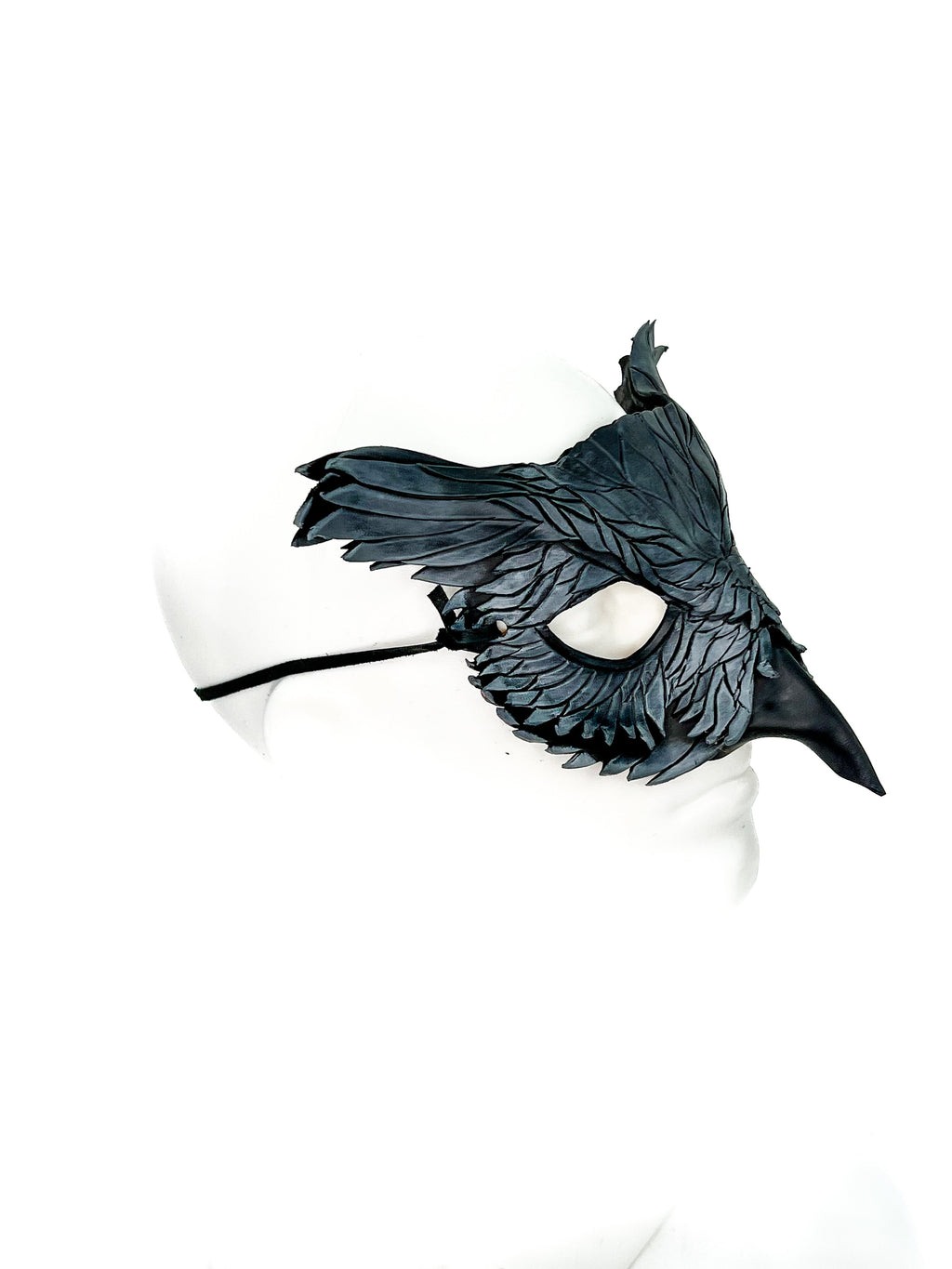Layered Horned Owl Handmade Genuine Leather Mask in Grey Rockwell Masks