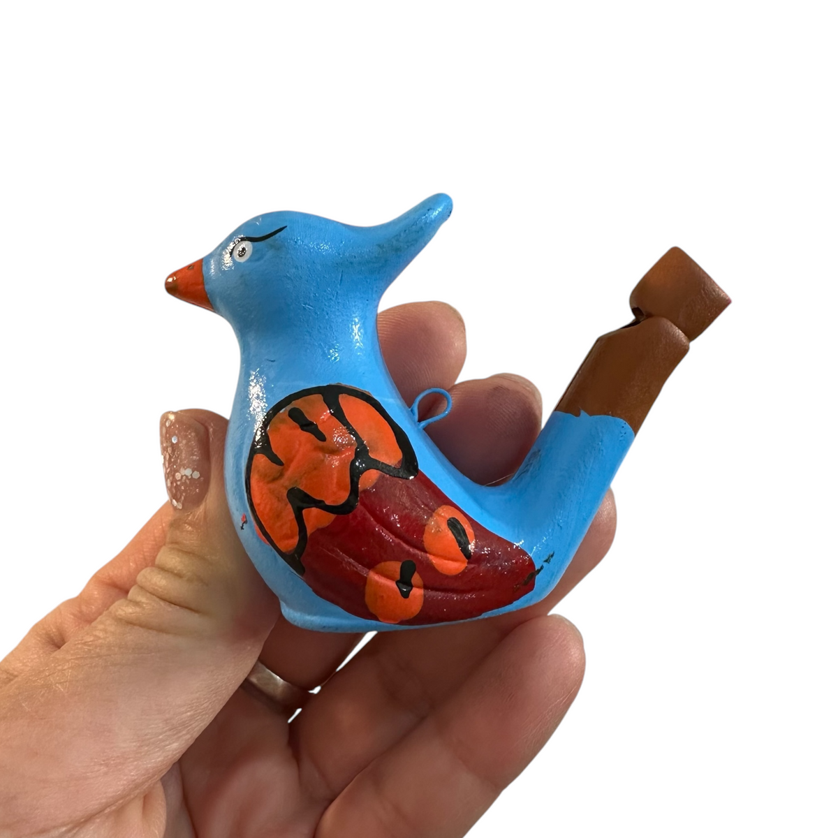 Clay Water Whistle Bird (Blue crest) Music Frog Co
