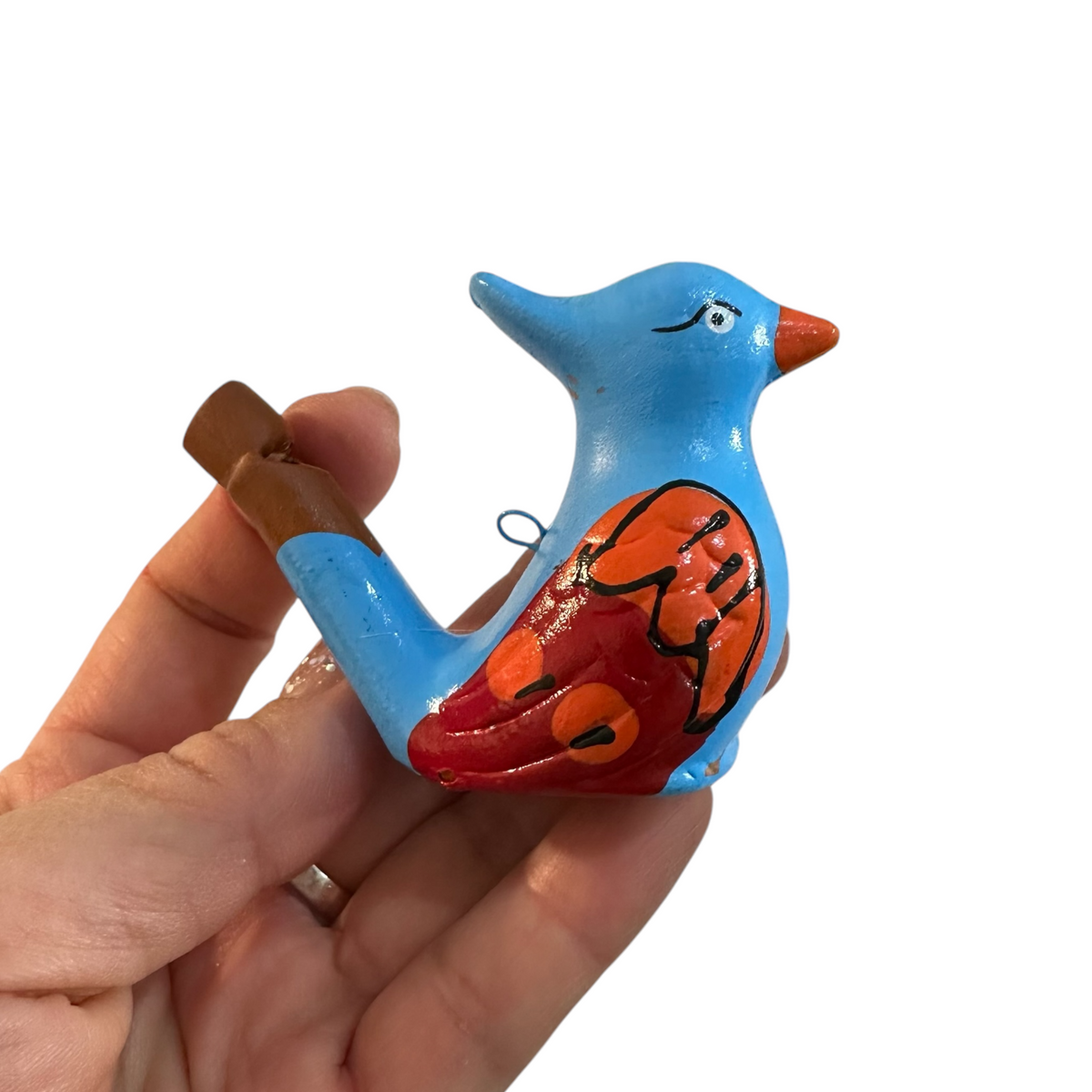 Clay Water Whistle Bird (Blue crest) Music Frog Co