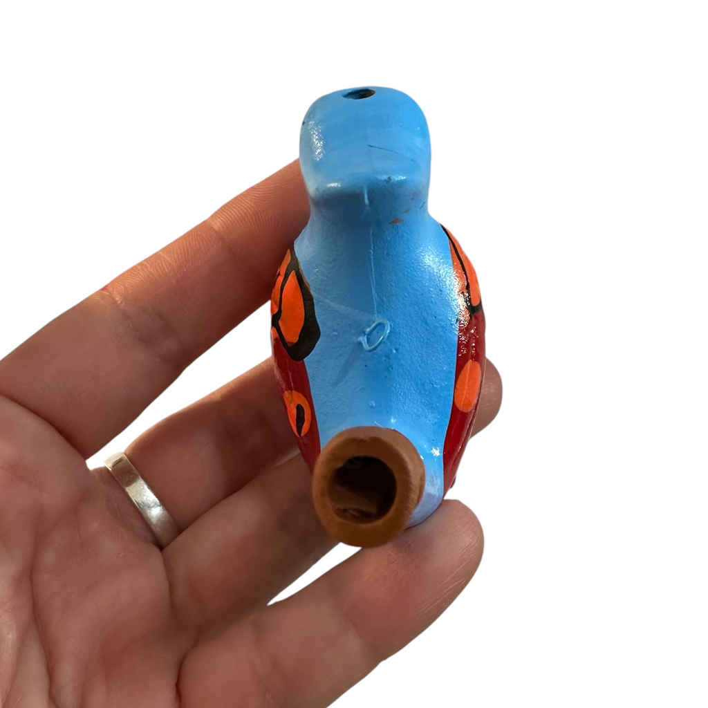 Clay Water Whistle Bird (Blue crest) Music Frog Co