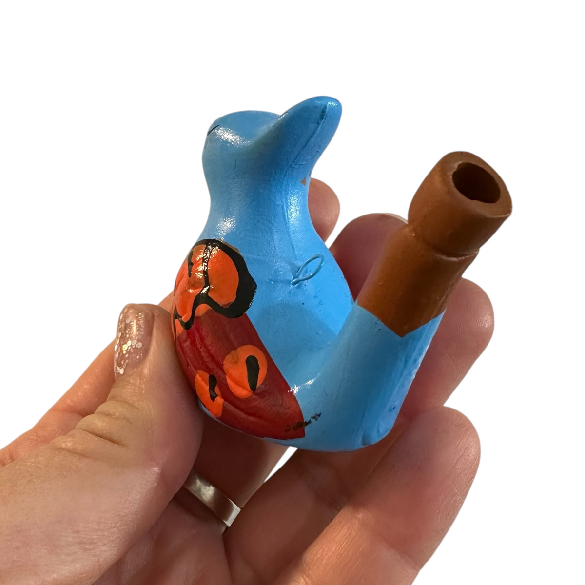 Clay Water Whistle Bird (Blue crest) Music Frog Co