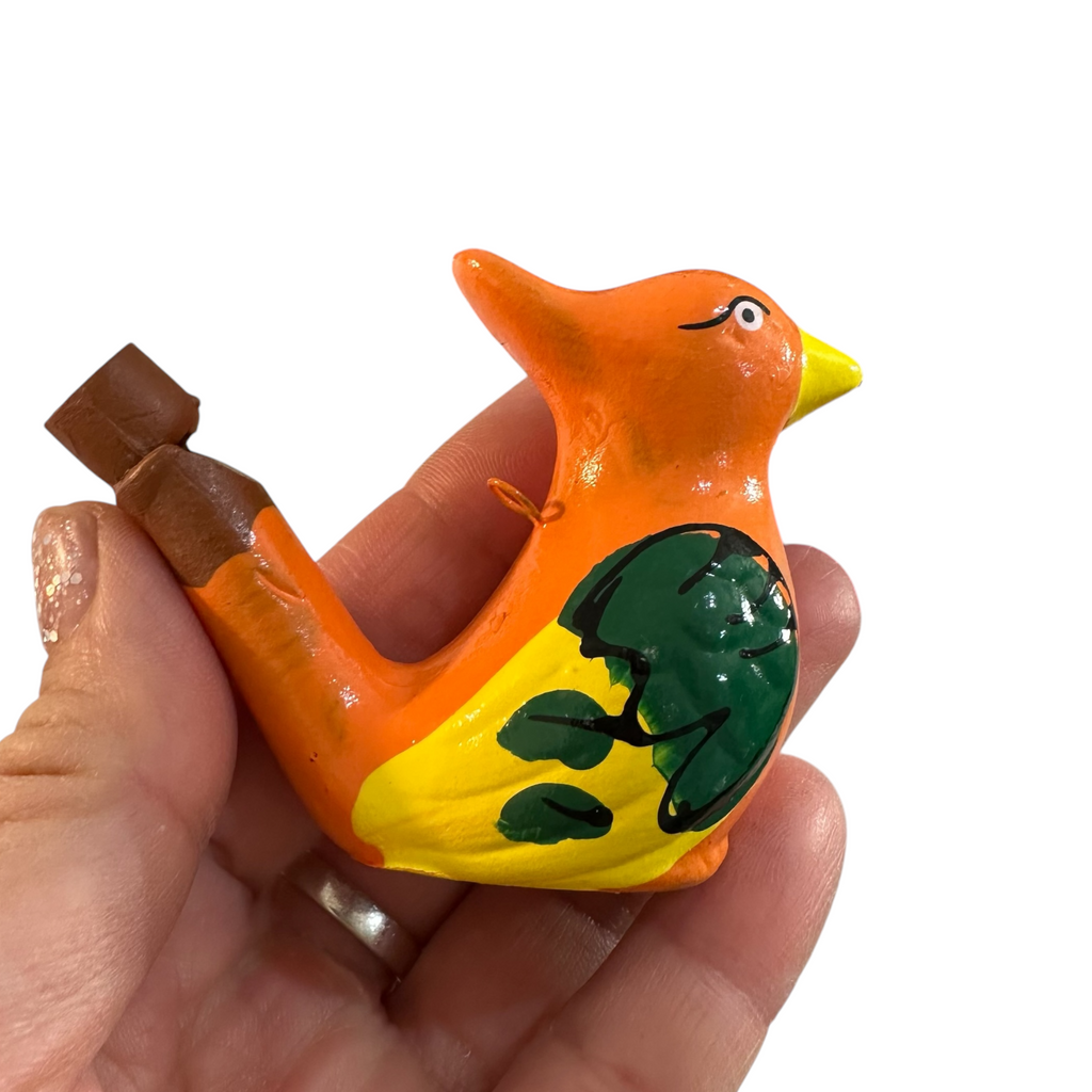 Clay Water Whistle Bird (Orange crest) Music Frog Co