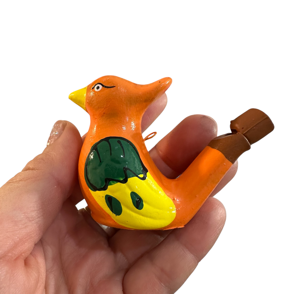 Clay Water Whistle Bird (Orange crest) Music Frog Co