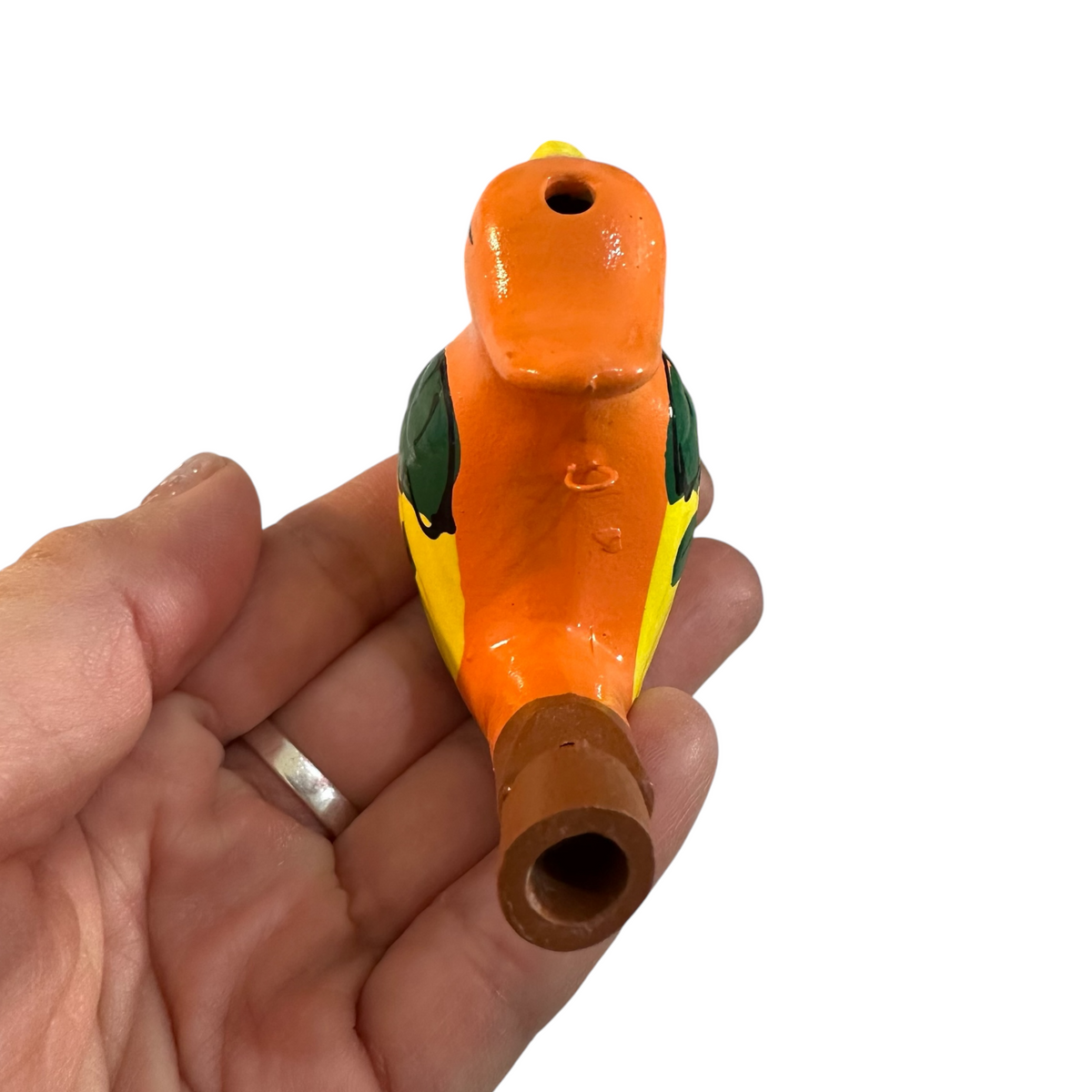 Clay Water Whistle Bird (Orange crest) Music Frog Co