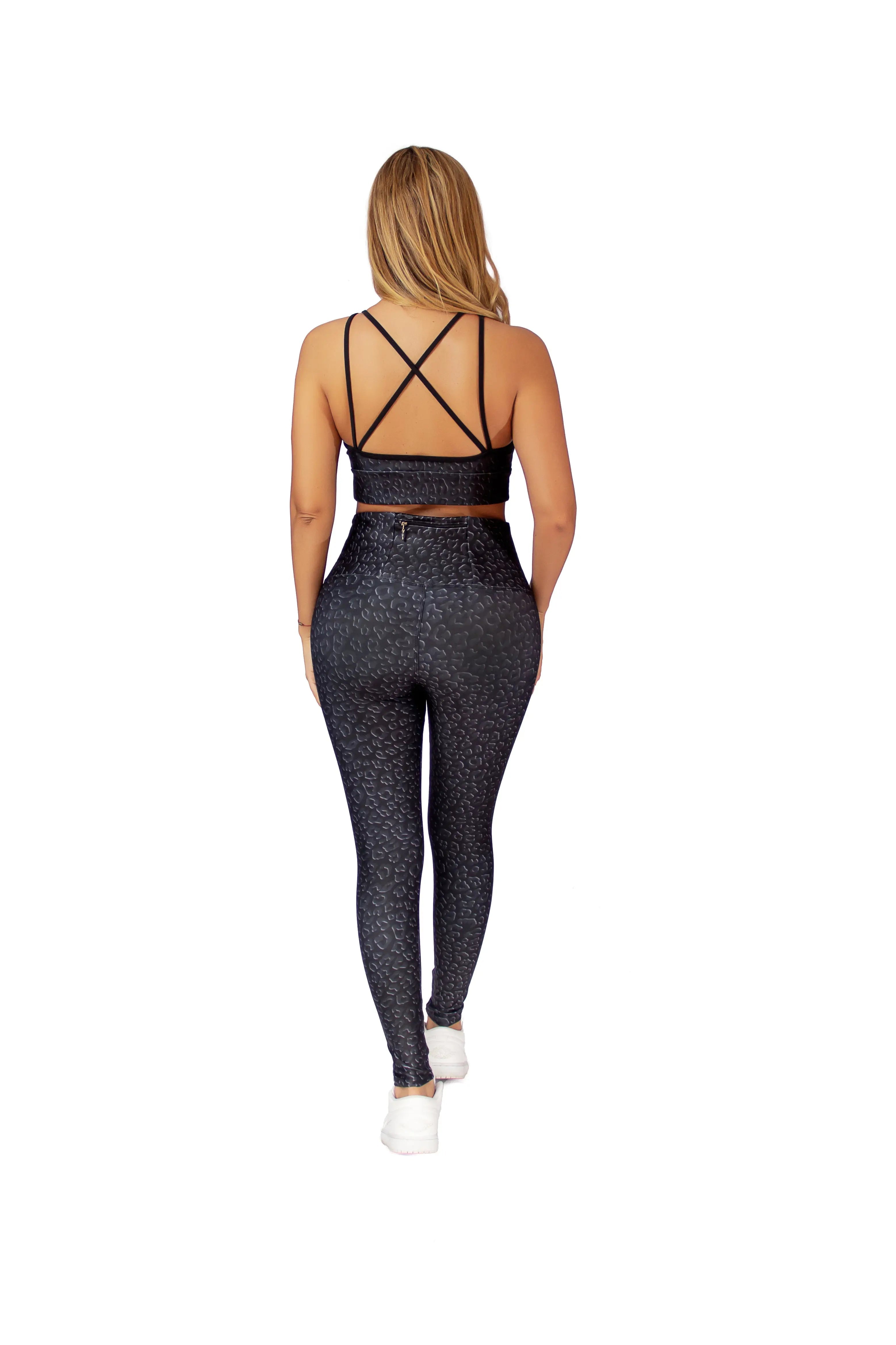 BLACK LEOPARD SET YOGA LEGGINGS TangoFit