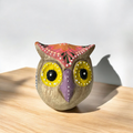 Hand-Painted Wooden Owl Figurine - Yellow Eyes & Pink Accents Music Frog Co