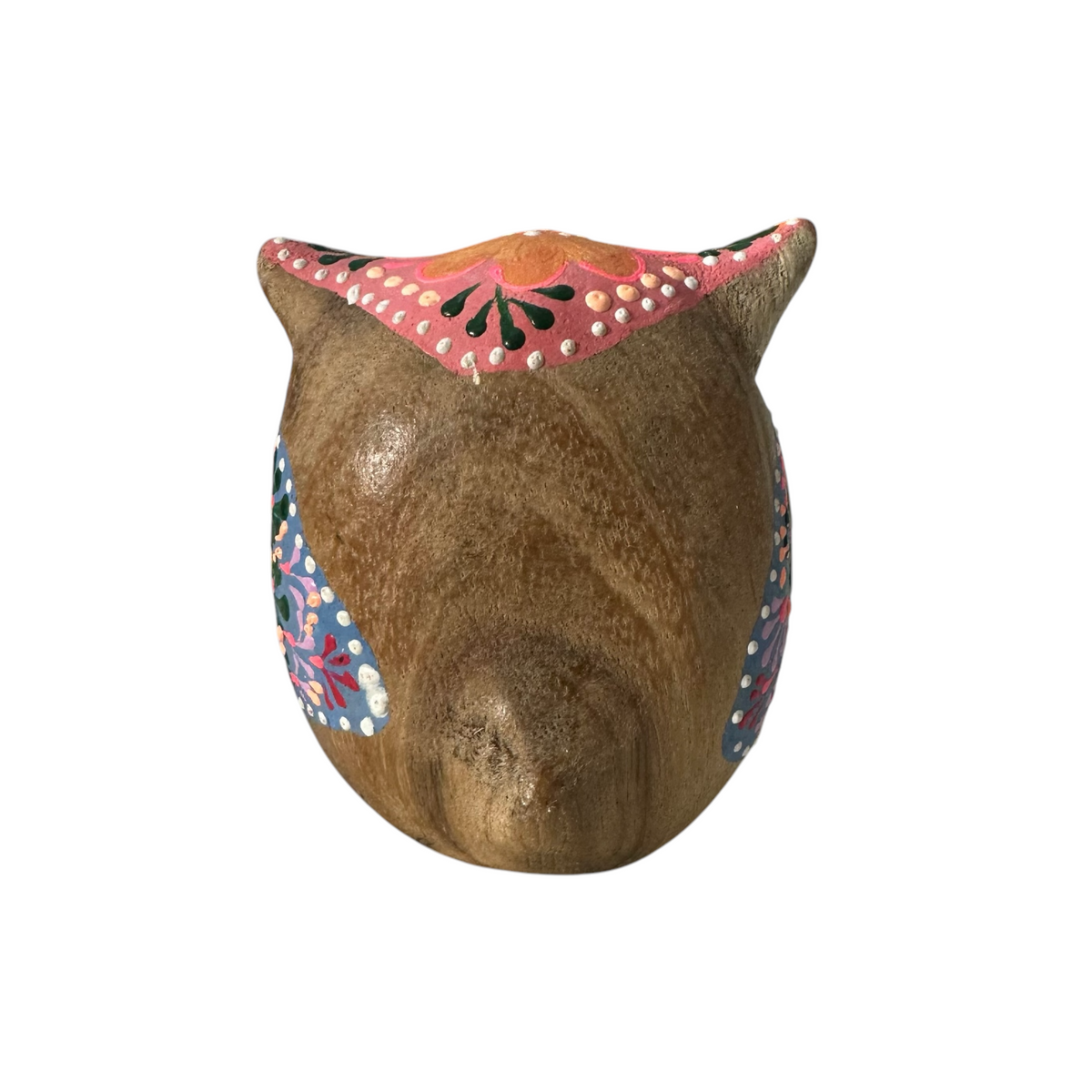 Hand-Painted Wooden Owl Figurine - Yellow Eyes & Pink Accents Music Frog Co