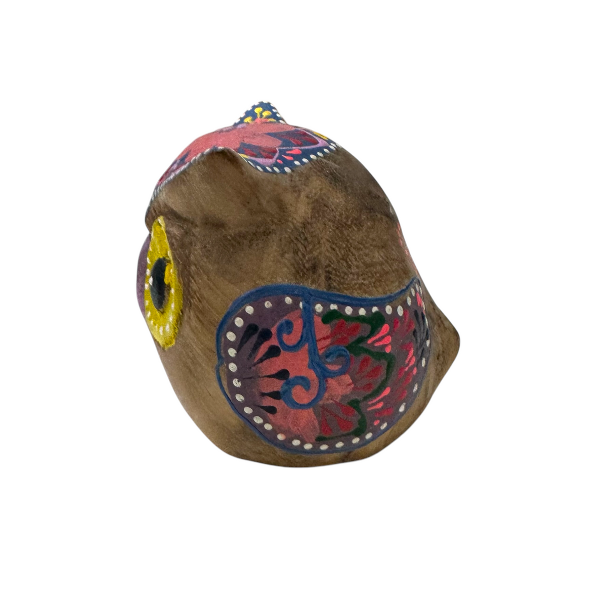 Hand-Painted Wooden Owl Figurine - Dark Brown & Floral Design Music Frog Co
