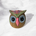 Hand-Painted Wooden Owl Figurine - Green & Blue Highlights Music Frog Co