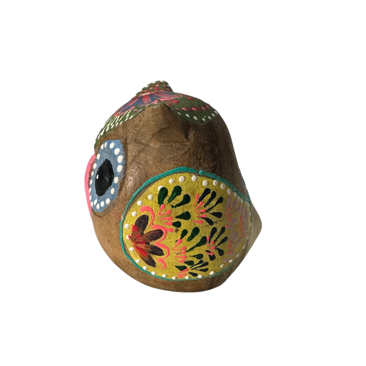 Hand-Painted Wooden Owl Figurine - Green & Blue Highlights Music Frog Co