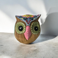 Hand-Painted Wooden Owl Figurine - Blue & Pink Floral Accents Music Frog Co