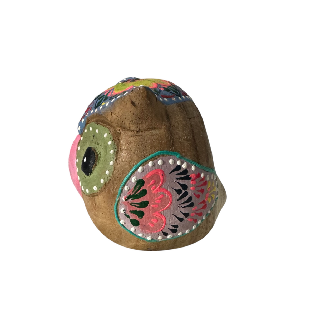 Hand-Painted Wooden Owl Figurine - Blue & Pink Floral Accents Music Frog Co
