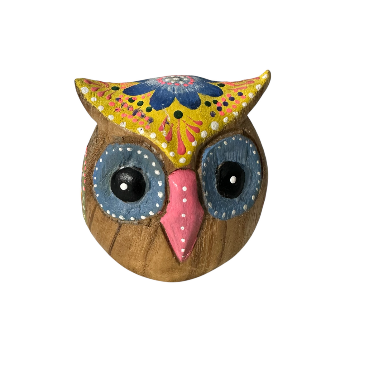 Hand-Painted Wooden Owl Figurine - Pastel Pink & Blue Theme Music Frog Co