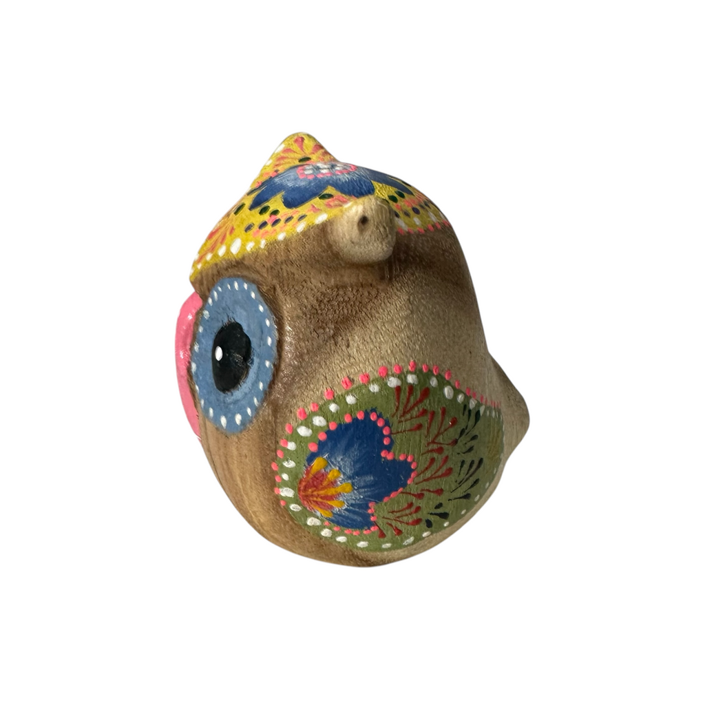 Hand-Painted Wooden Owl Figurine - Pastel Pink & Blue Theme Music Frog Co