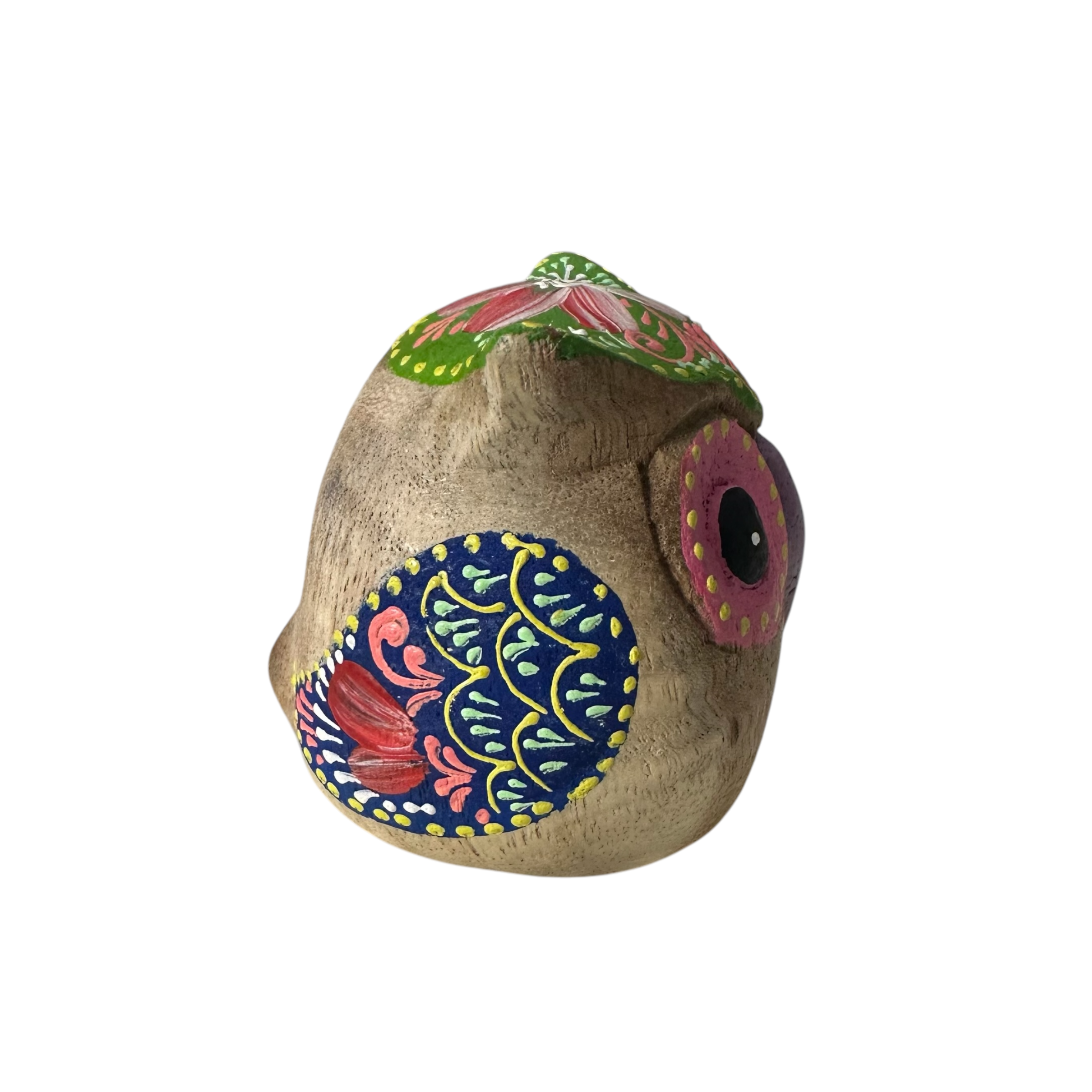 Hand-Painted Wooden Owl Figurine - Purple & Pink Decorative Pattern Music Frog Co