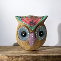 Hand-Painted Wooden Owl Figurine - Blue Floral & Rustic Finish Music Frog Co