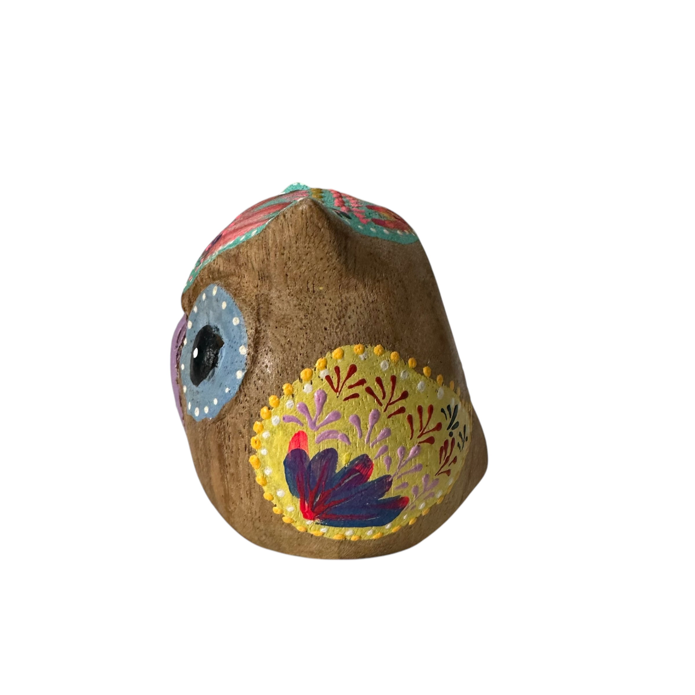 Hand-Painted Wooden Owl Figurine - Blue Floral & Rustic Finish Music Frog Co