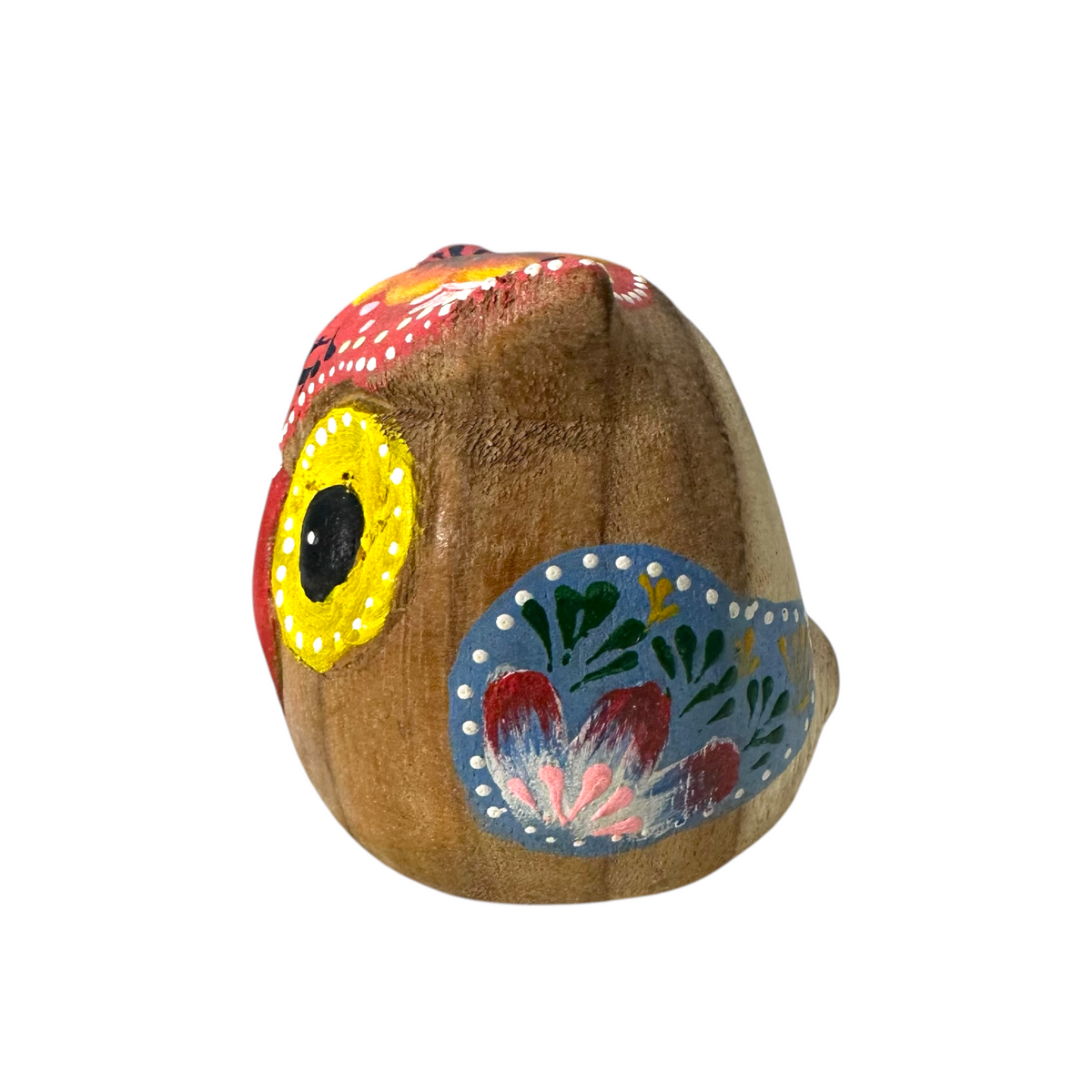 Hand-Painted Wooden Owl Figurine - Vibrant Blue & Yellow Accents Music Frog Co