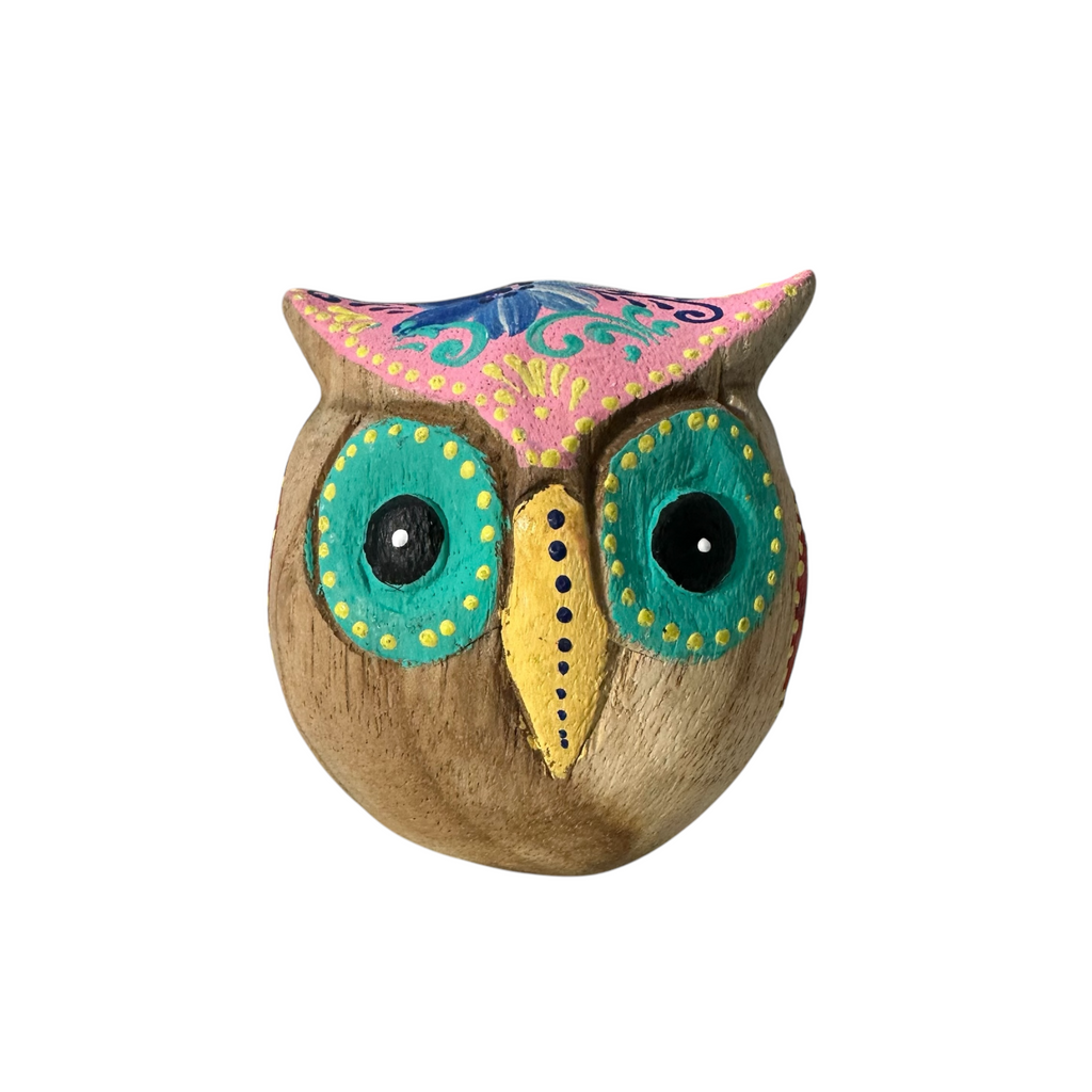 Hand-Painted Wooden Owl Figurine - Pastel Color Theme Music Frog Co