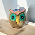 Hand-Painted Wooden Owl Figurine - Pastel Color Theme Music Frog Co