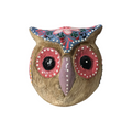 Hand-Painted Wooden Owl Figurine - Yellow & Pink Detailed Carving Music Frog Co