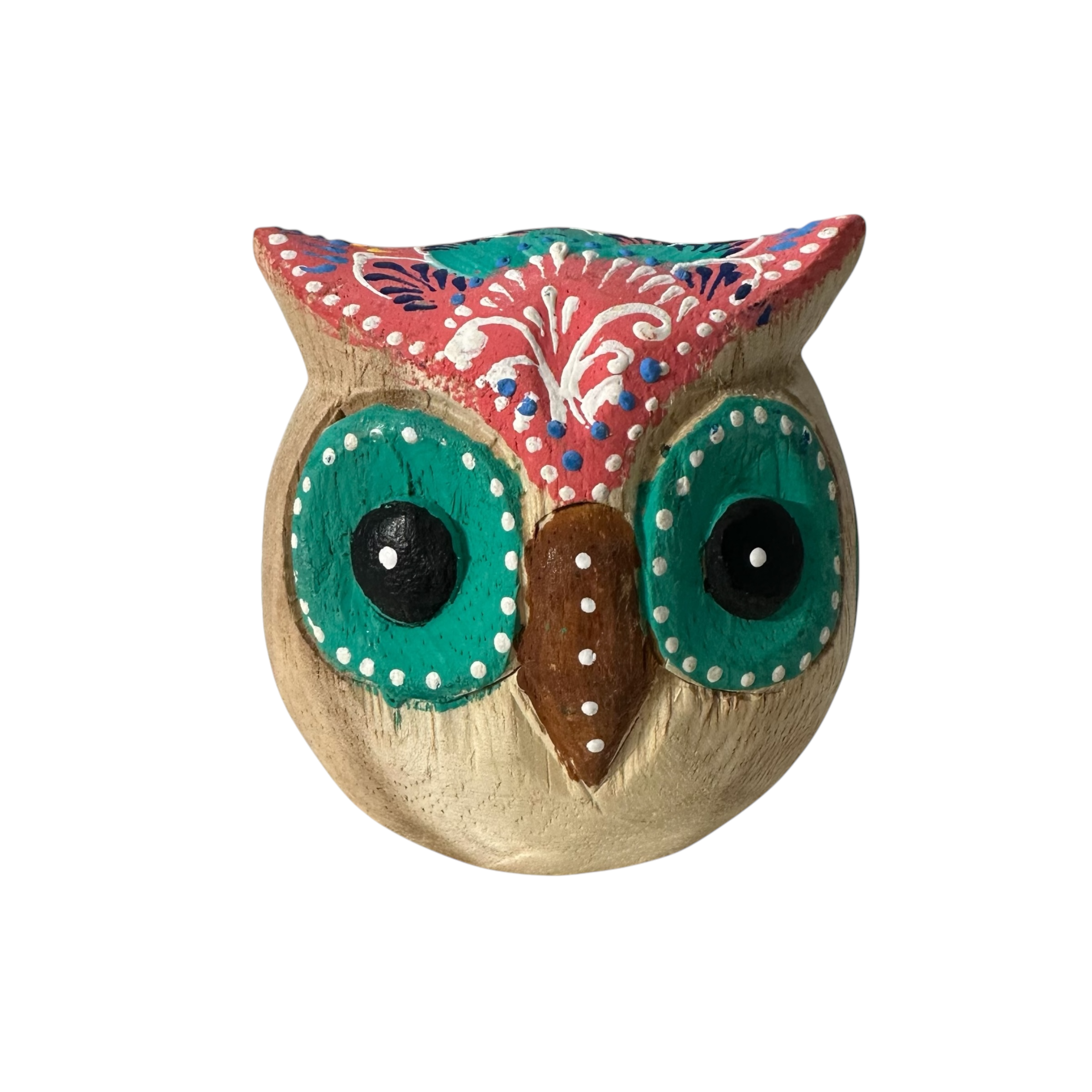 Hand-Painted Wooden Owl Figurine - Warm Earth Tones & Floral Design Music Frog Co