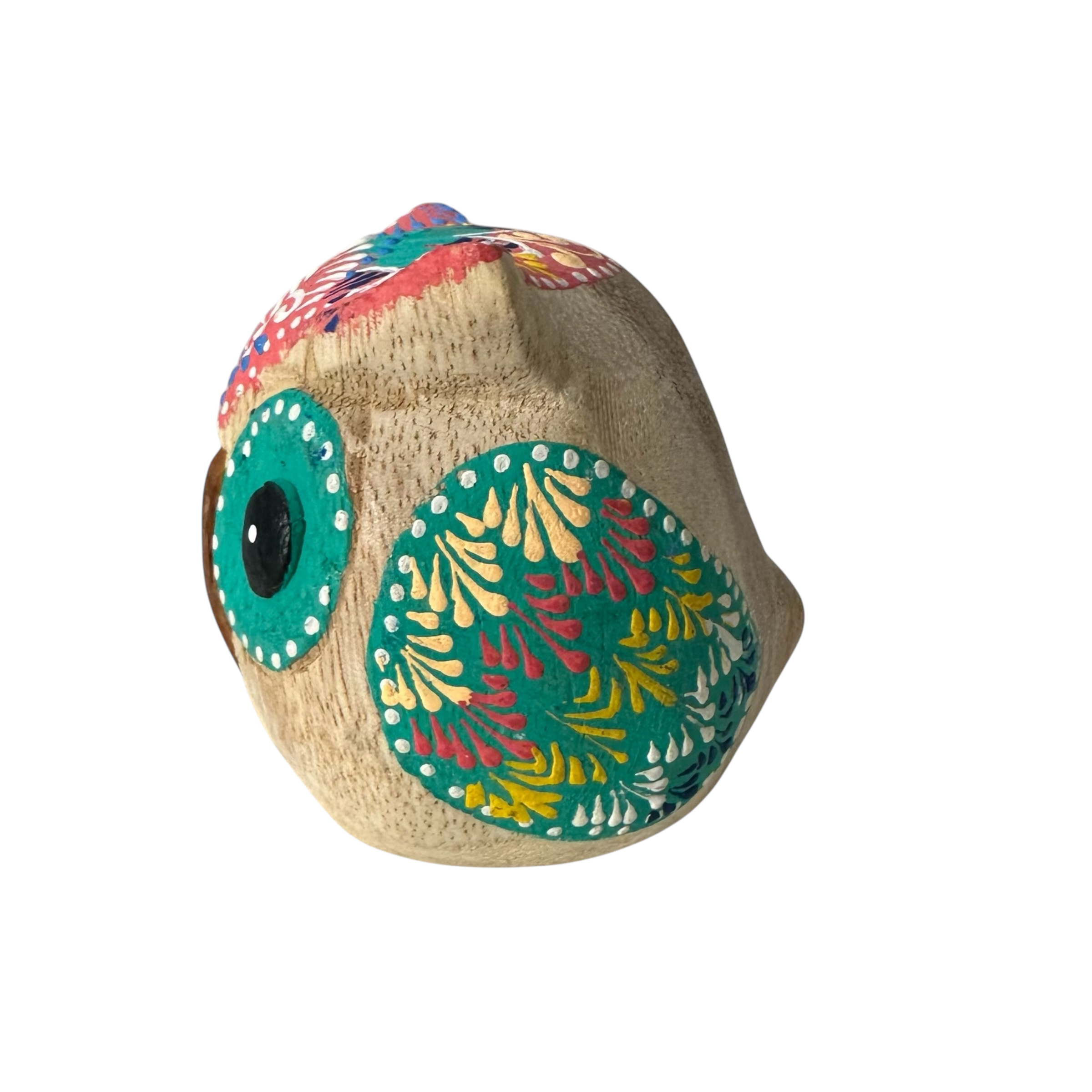 Hand-Painted Wooden Owl Figurine - Warm Earth Tones & Floral Design Music Frog Co